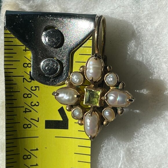 Victorian-Inspired Peridot and Seed Pearl Earrings - Picture 3 of 6